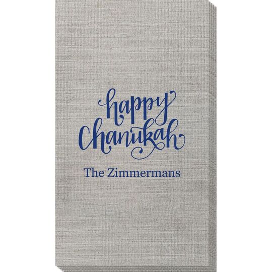 Hand Lettered Happy Chanukah Bamboo Luxe Guest Towels